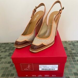 Miu Miu Sling Back Shoes - Lino Cauntry Cognac + Grezzo - Size 35.5